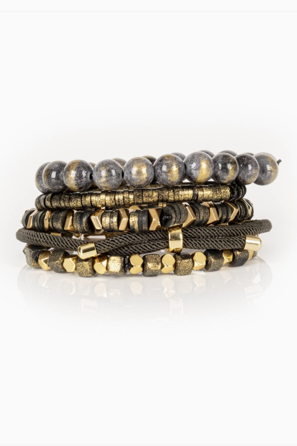 THE DARK ASH + GOLD AUTHROITY BEAD STACK BRACELET SET
