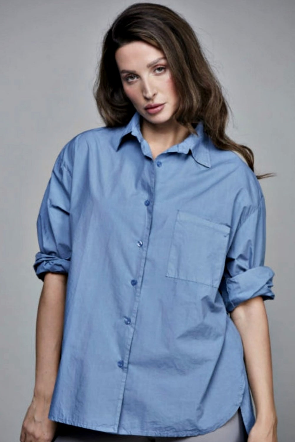 SIXTY DAYS BOYFRIEND SHORT COTTON SHIRT BLUE