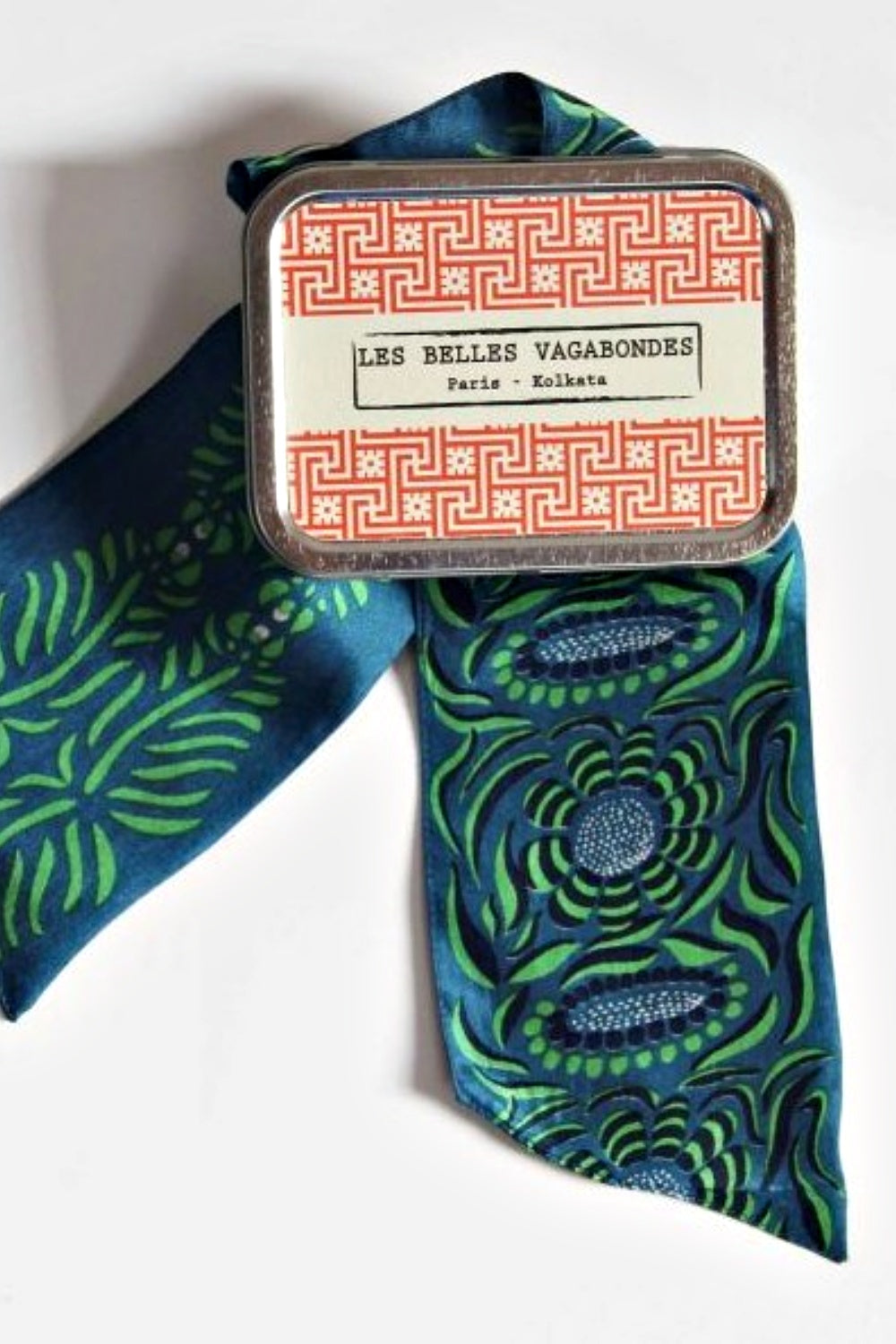 LES BELLES VAGABONDES BANDEAU SILK SCARF CAMELIA VERT GREEN