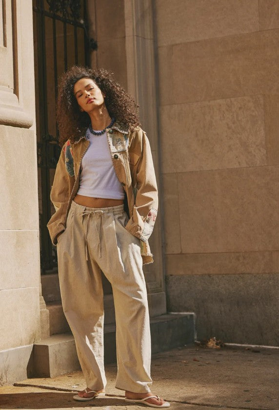 FREE PEOPLE CHAMBERS LAID BACK PANT SUMMER SAND