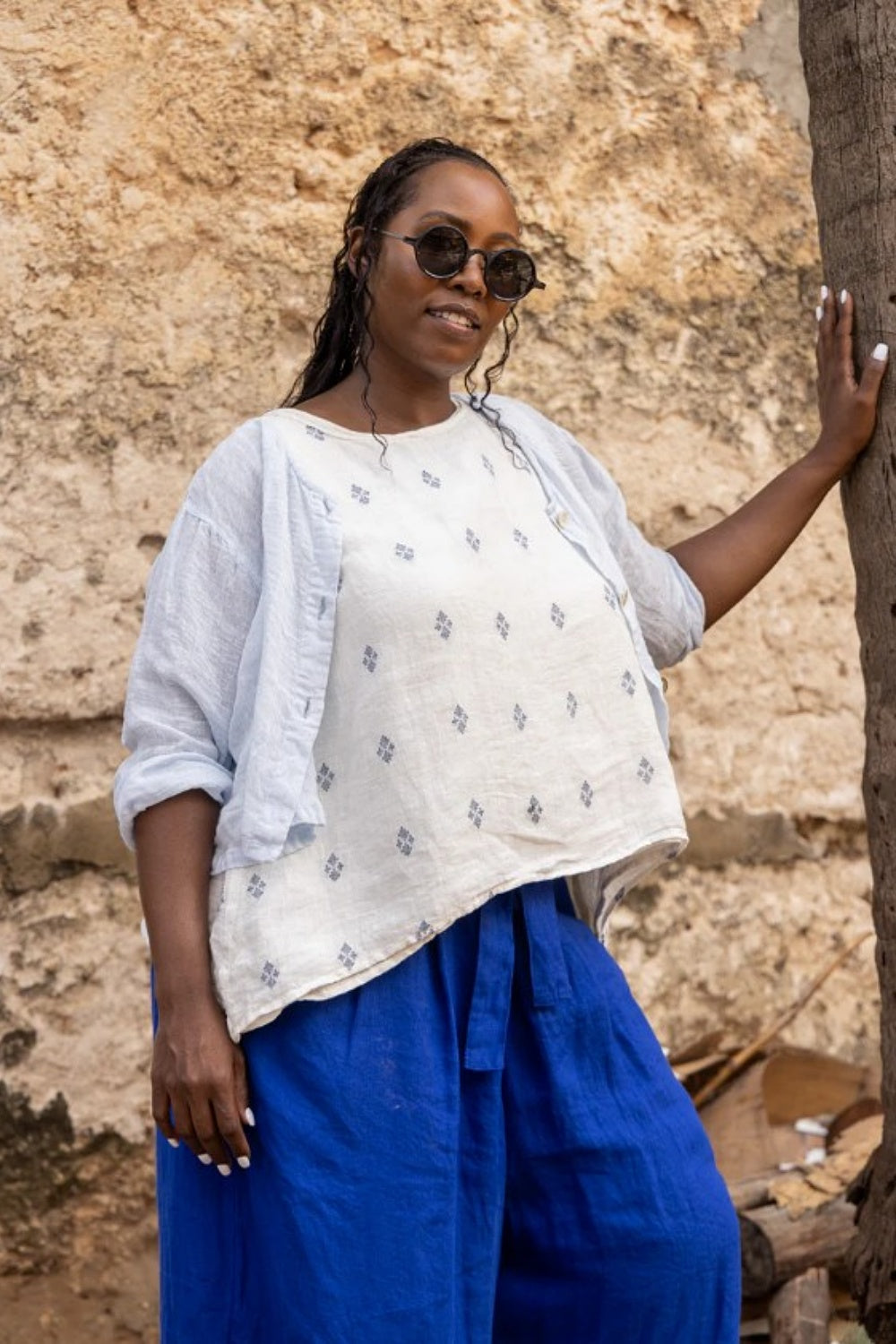 MEG BY DESIGN DOTO JACKET GAUZE LINEN ICE