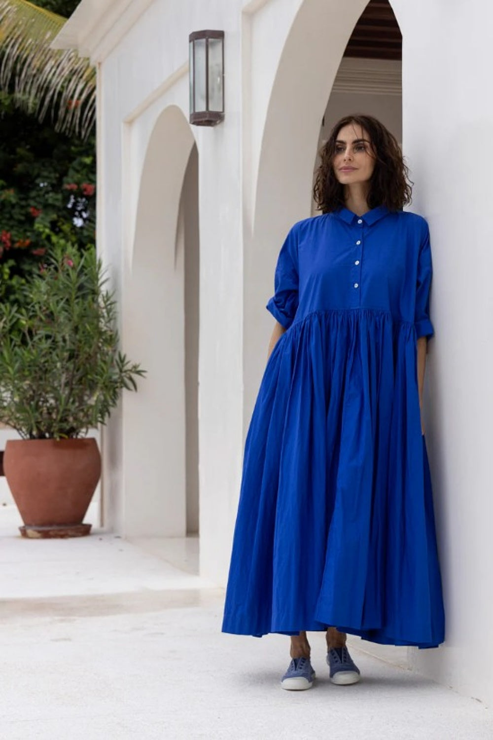 MEG BY DESIGN EDITH DRESS COTTON POPLIN COBALT