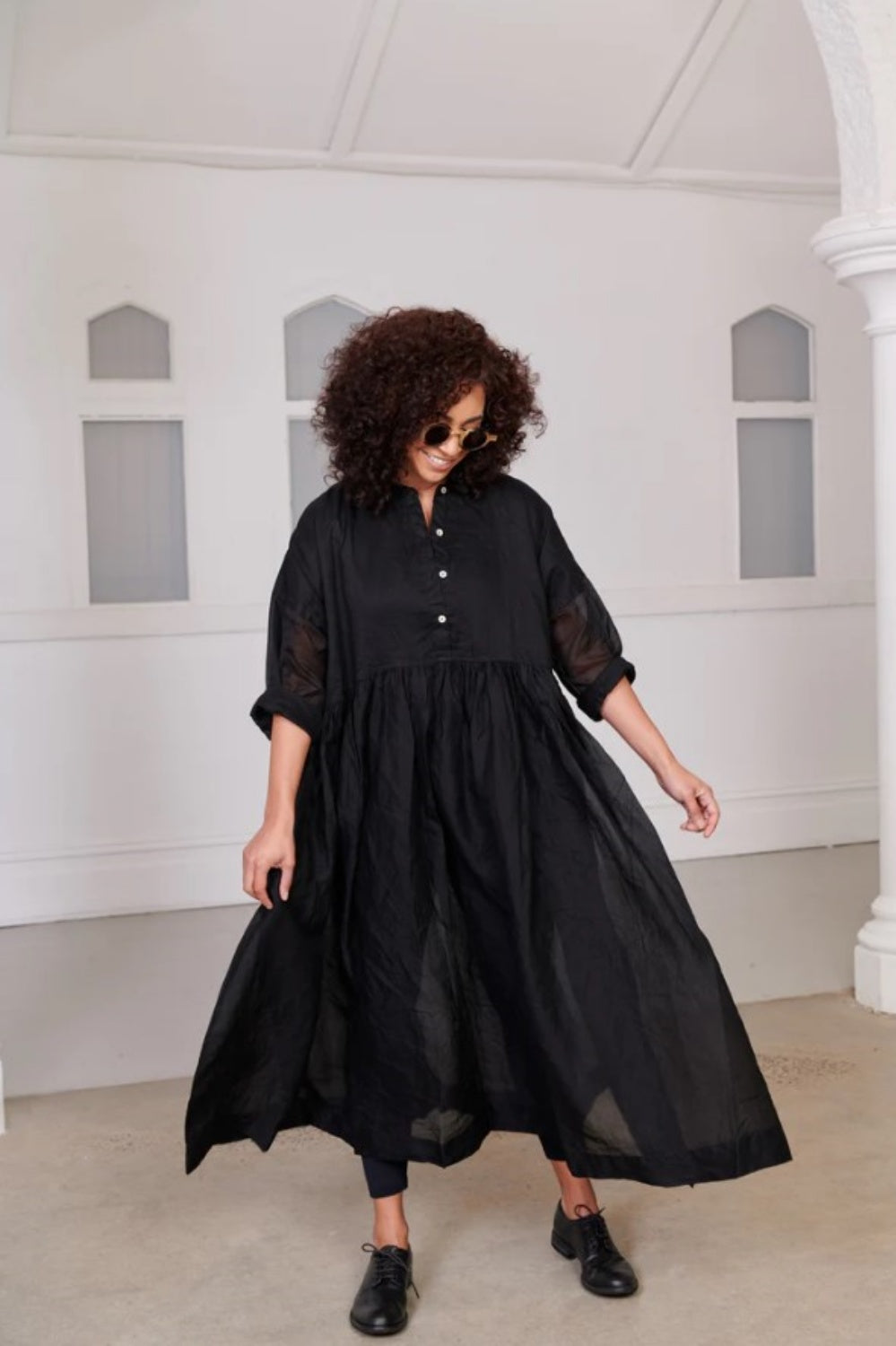 MEG BY DESIGN EDITH COTTON ORGANDY LONG DRESS BLACK