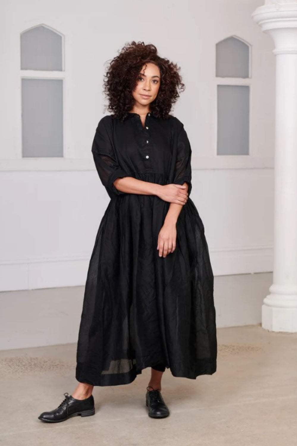 MEG BY DESIGN EDITH COTTON ORGANDY LONG DRESS BLACK