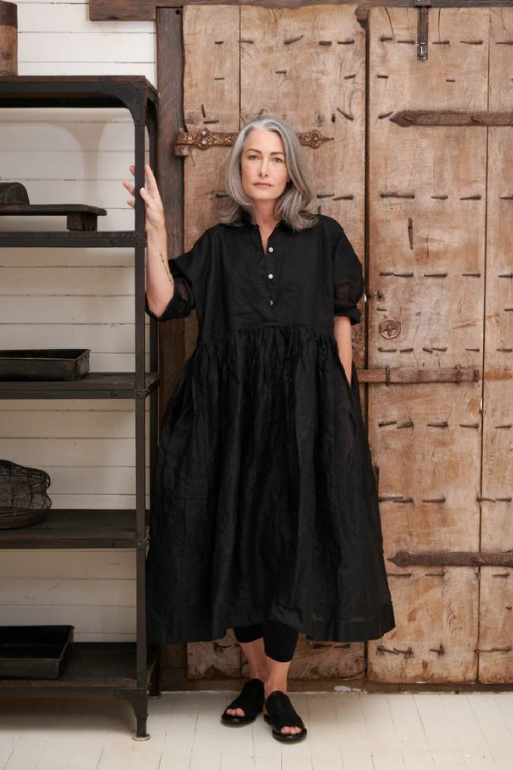 MEG BY DESIGN EDITH COTTON ORGANDY LONG DRESS BLACK