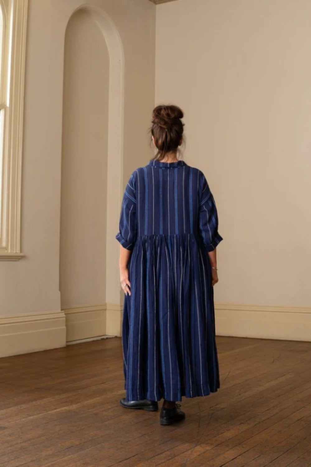 MEG BY DESIGN EDITH LINEN DRESS NAVY STRIPE