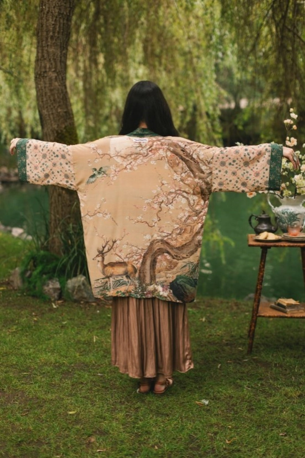 MARKET OF STARS FABLE MATINEE MID-LENGTH DUSTER KIMONO WITH DEER + MOON