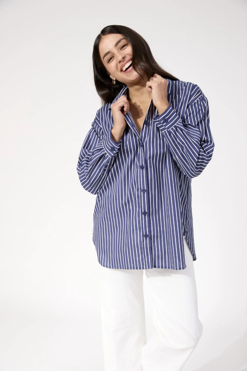 HAVEN FAIRBANKS STRIPE SHIRT NAVY