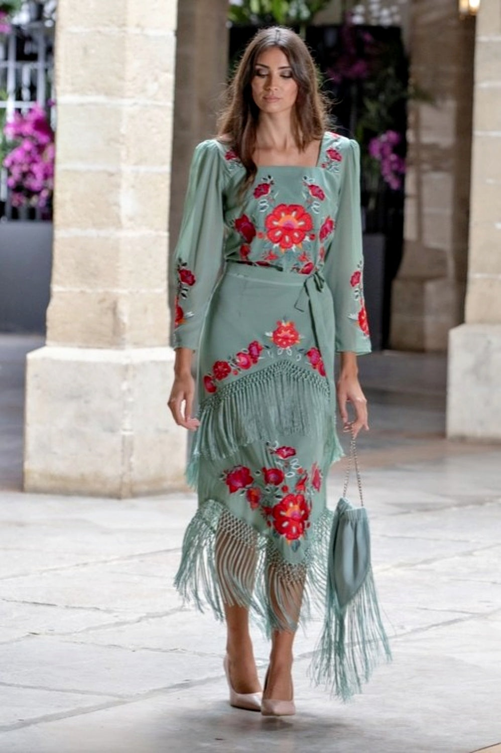 KAHYRA FLORENCE FRINGED SKIRT SAGE GREEN