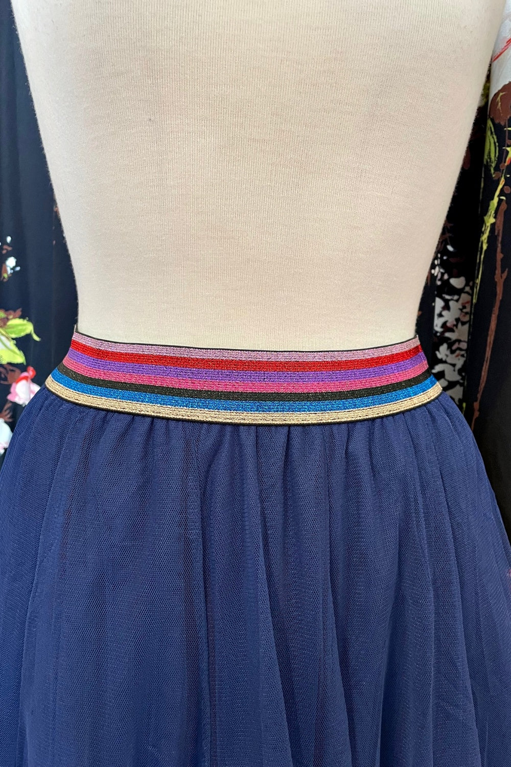 QUEENIE TANGO FOXTROT TULLE MIDI SKIRT NAVY