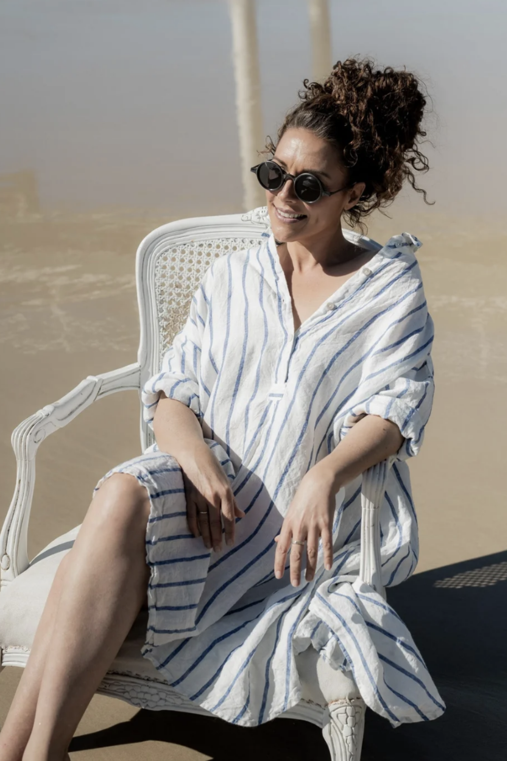 MEG BY DESIGN HARPER LINEN SHIRT BLUE NAUTICAL STRIPE