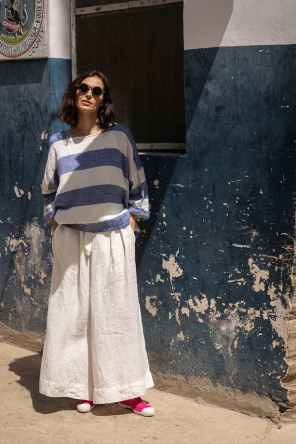 MEG BY DESIGN HARRIET LINEN TROUSERS WARM WHITE