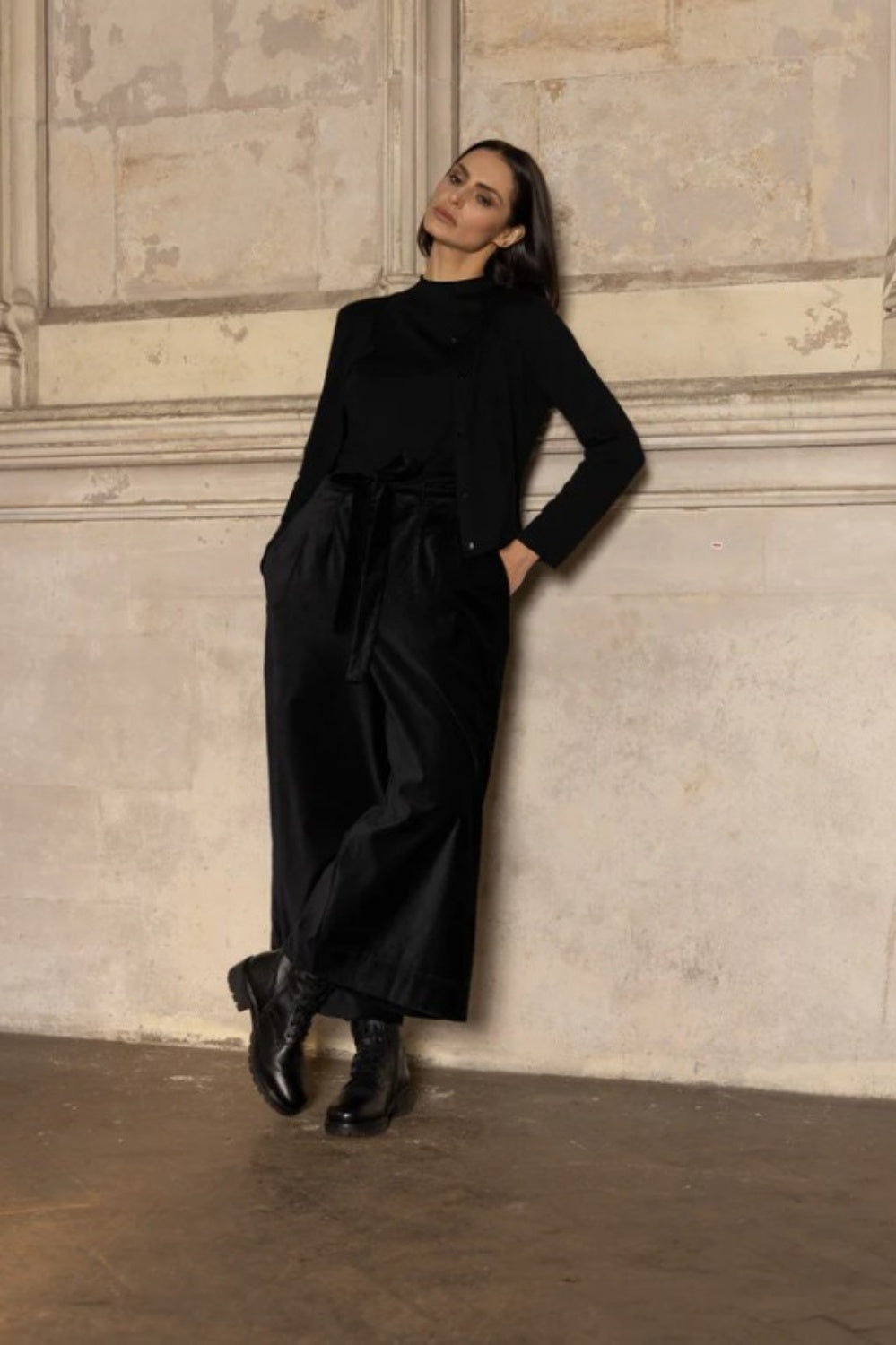 MEG BY DESIGN HARRIET COTTON VELVET TROUSER BLACK