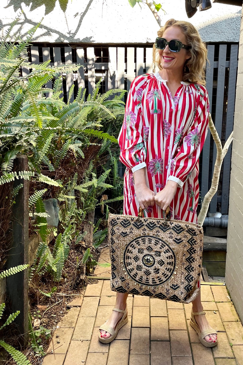 ROSELLE CABANA BUTTON THROUGH DRESS RED