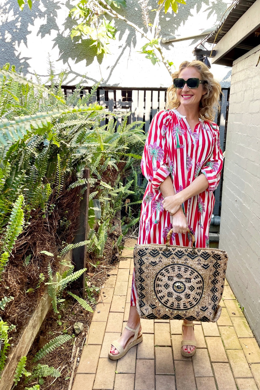 ROSELLE CABANA BUTTON THROUGH DRESS RED