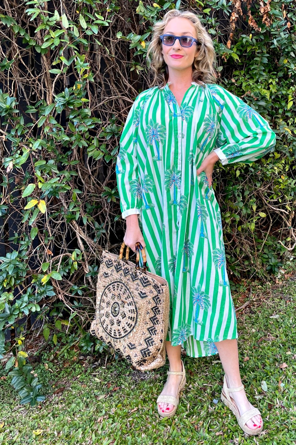 ROSELLE CABANA BUTTON THROUGH DRESS GREEN