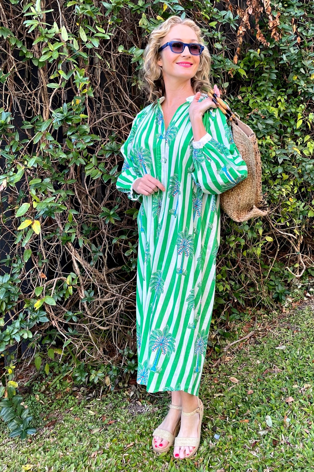 ROSELLE CABANA BUTTON THROUGH DRESS GREEN