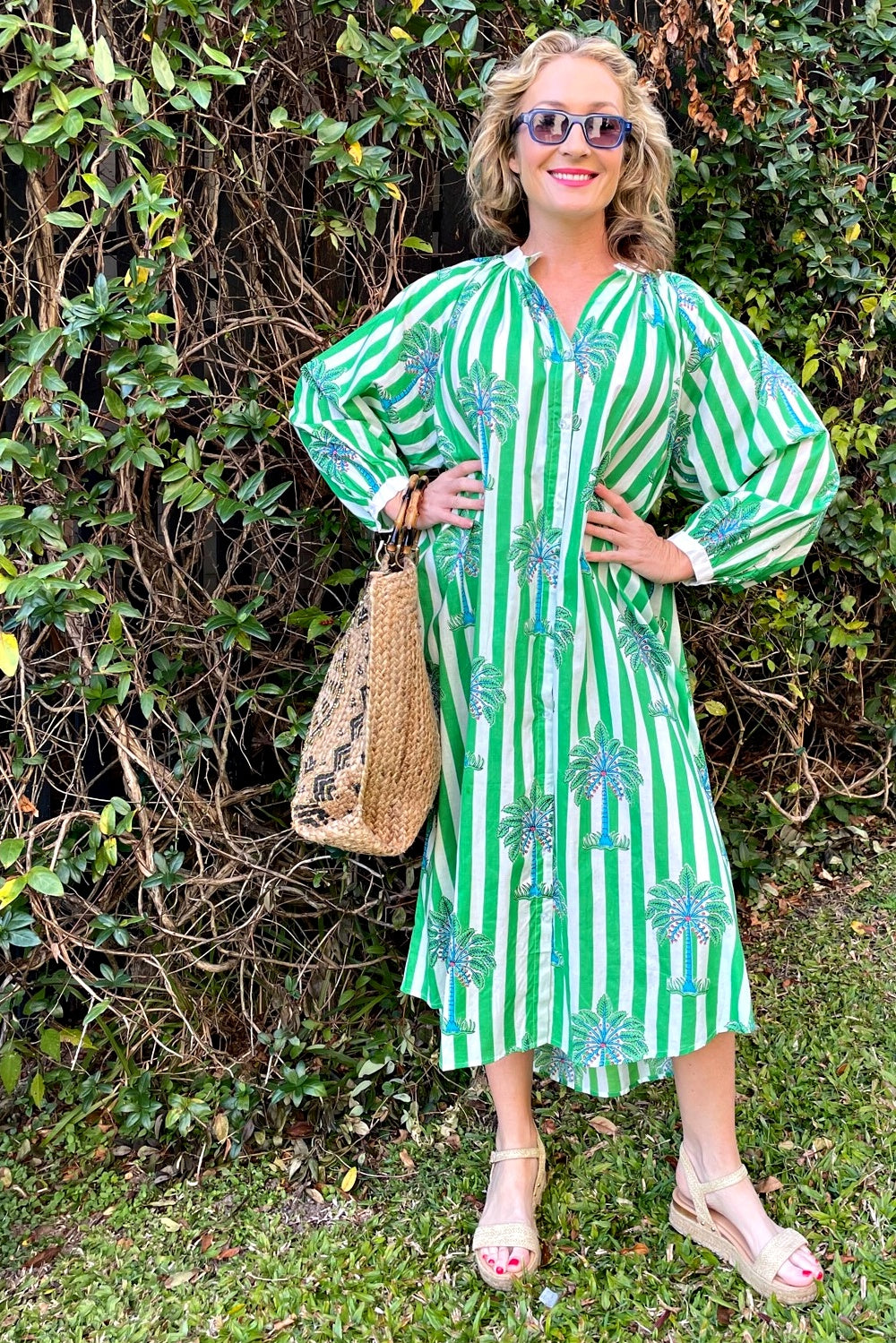 ROSELLE CABANA BUTTON THROUGH DRESS GREEN