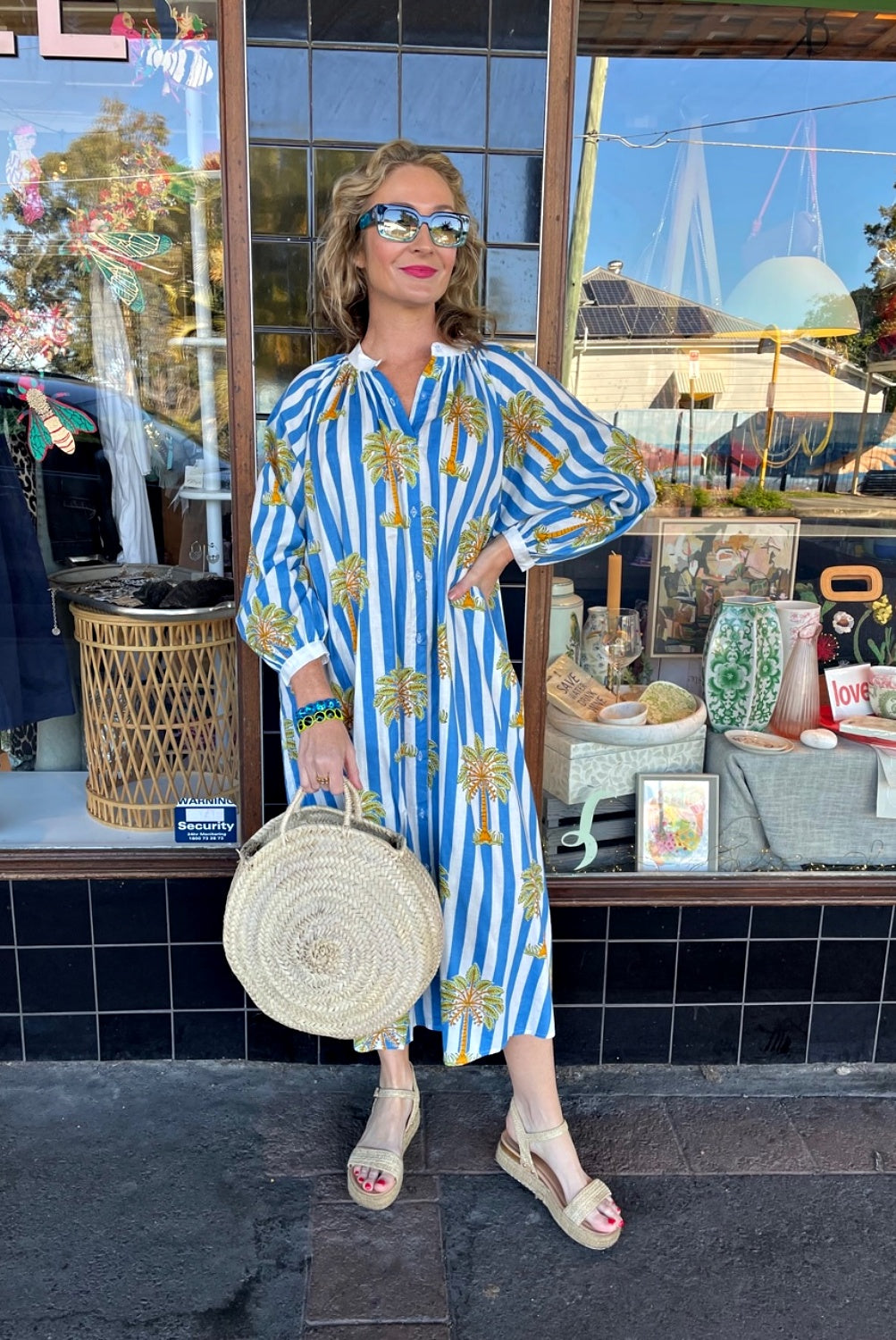 ROSELLE CABANA BUTTON THROUGH DRESS BLUE