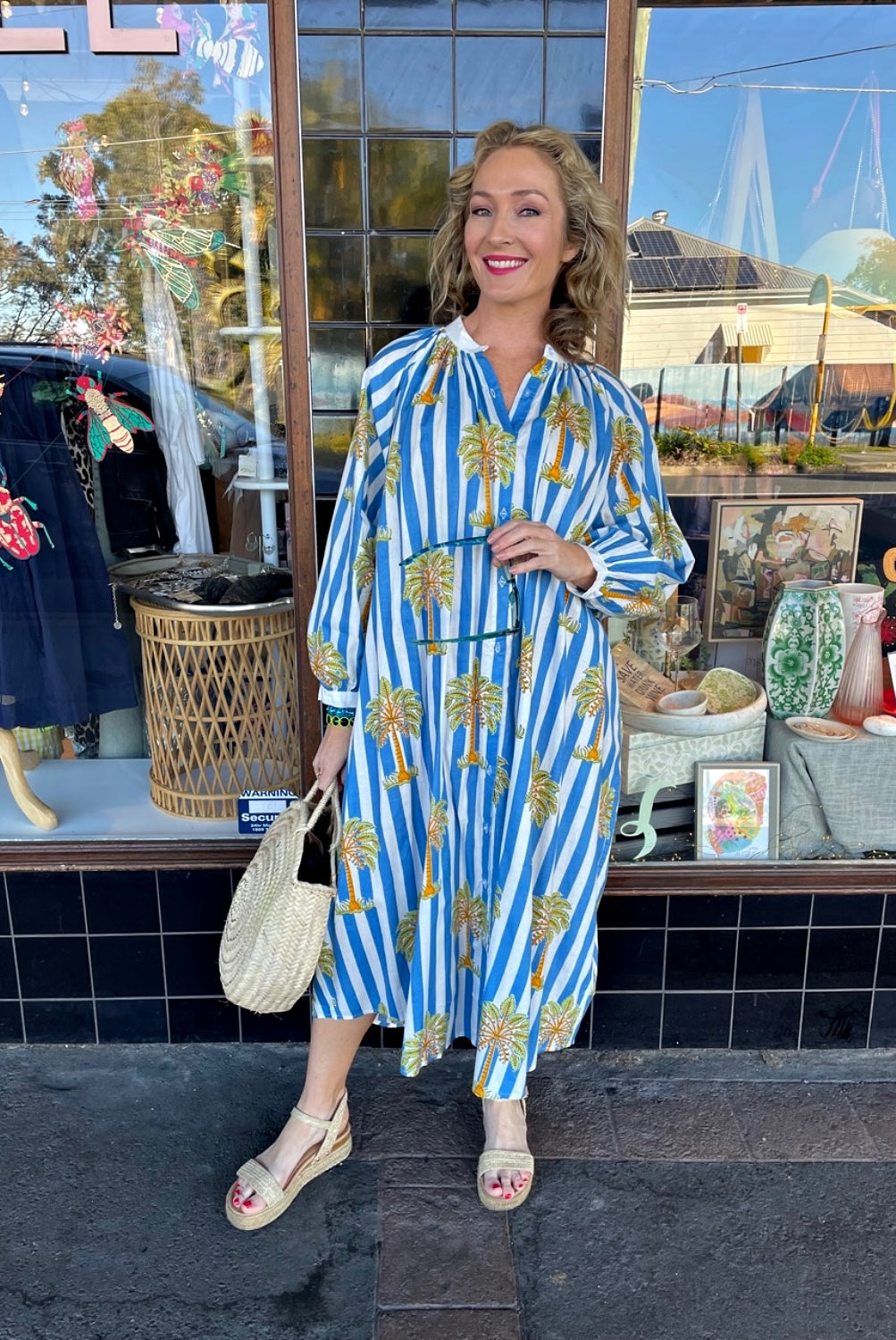 ROSELLE CABANA BUTTON THROUGH DRESS BLUE