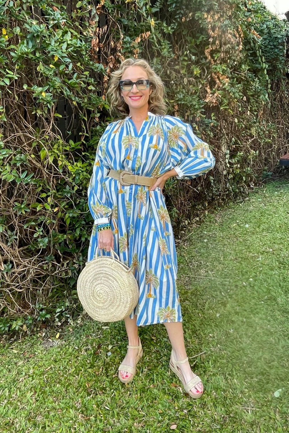 ROSELLE CABANA BUTTON THROUGH DRESS BLUE