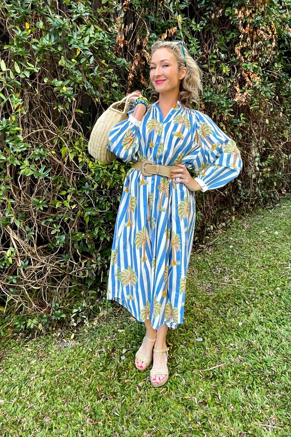 ROSELLE CABANA BUTTON THROUGH DRESS BLUE