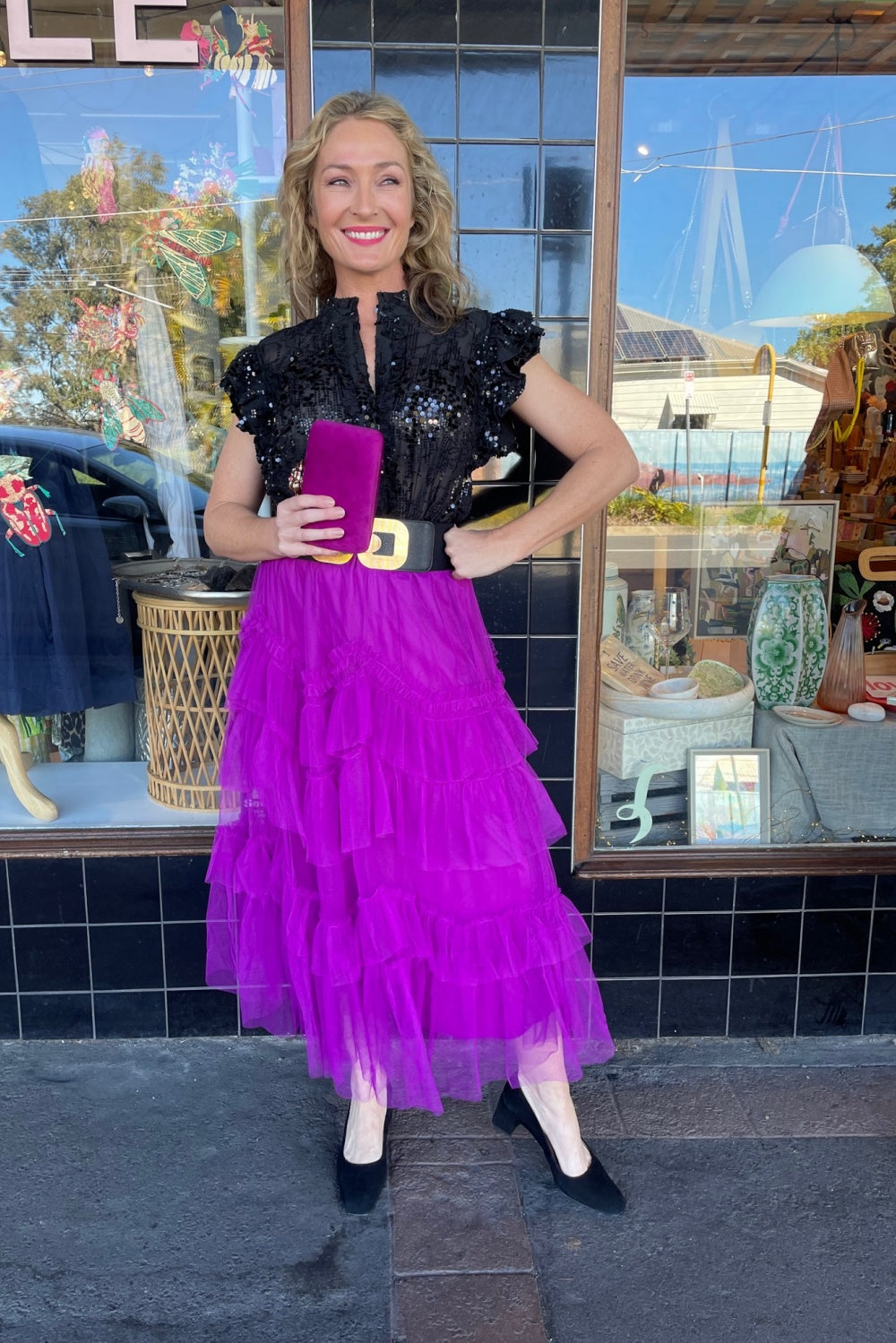 QUEENIE PIROUETTE RUFFLED TULLE SKIRT VIOLET