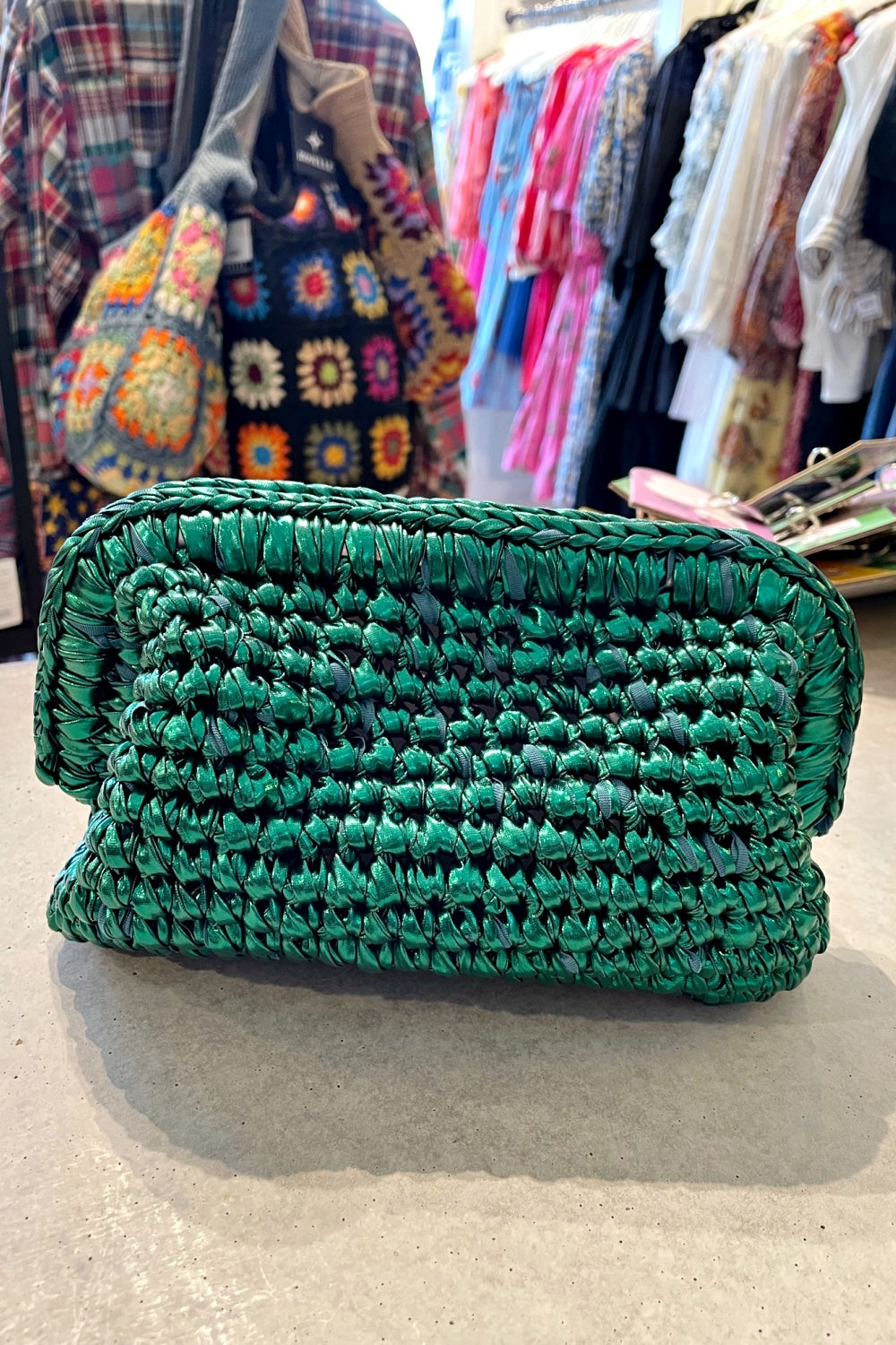 ST BARTS WOVEN CLUTCH EMERALD