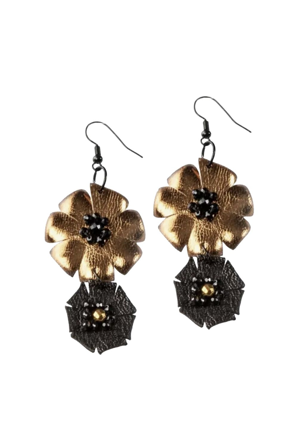 THE DARK INFERNO DUAL BLOOM LEATHER EARRINGS