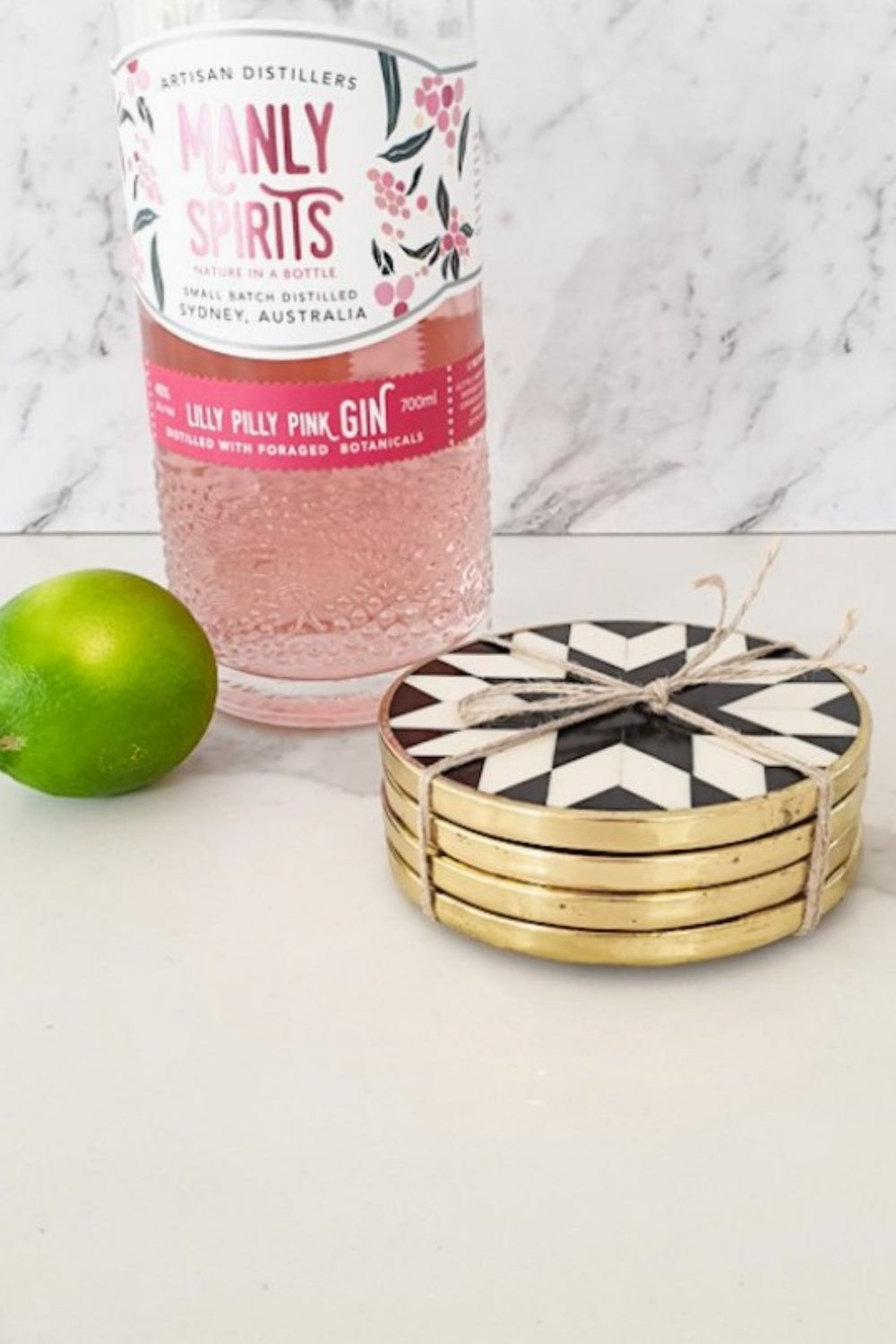 BLACK, WHITE + GOLD INLAY COASTERS SET OF 4