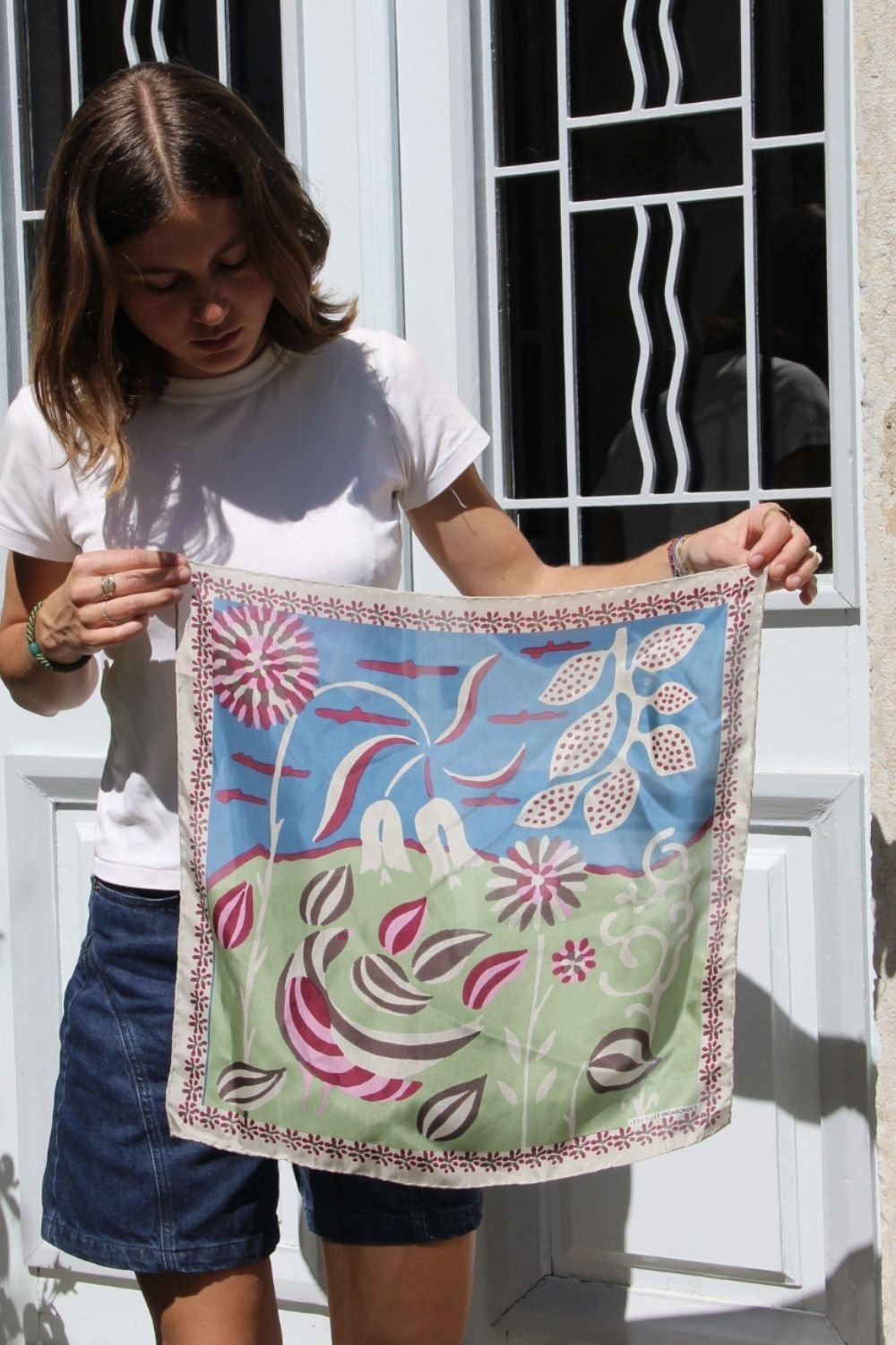LES BELLES VAGABONDES MINI SCARF BIRDY BEIGE