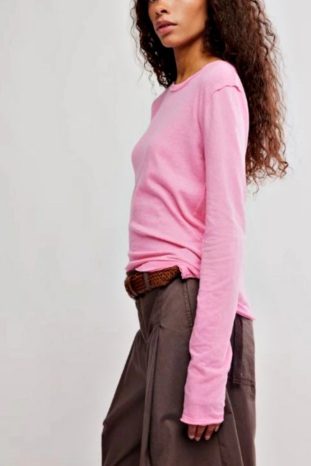 FREE PEOPLE NOVA LONG SLEEVE TEE PINK CARNATION