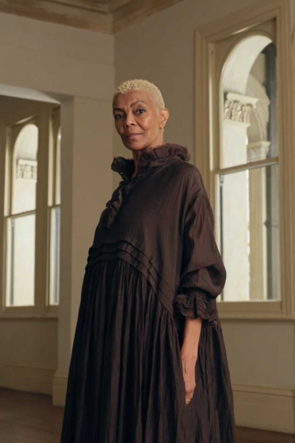 MEG BY DESIGN ODILE SILK COTTON DRESS CHOCOLATE