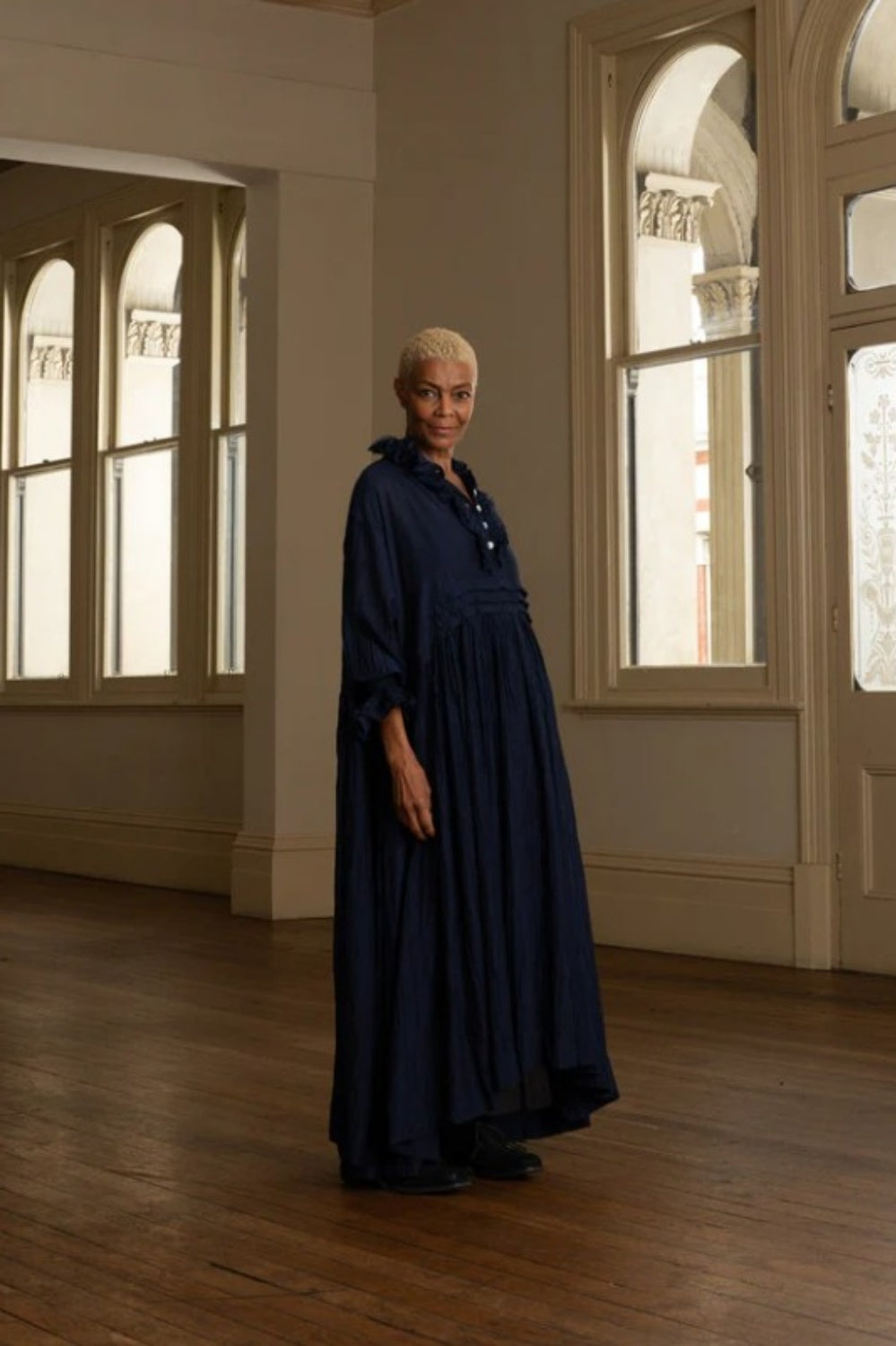 MEG BY DESIGN ODILE SILK COTTON DRESS NAVY