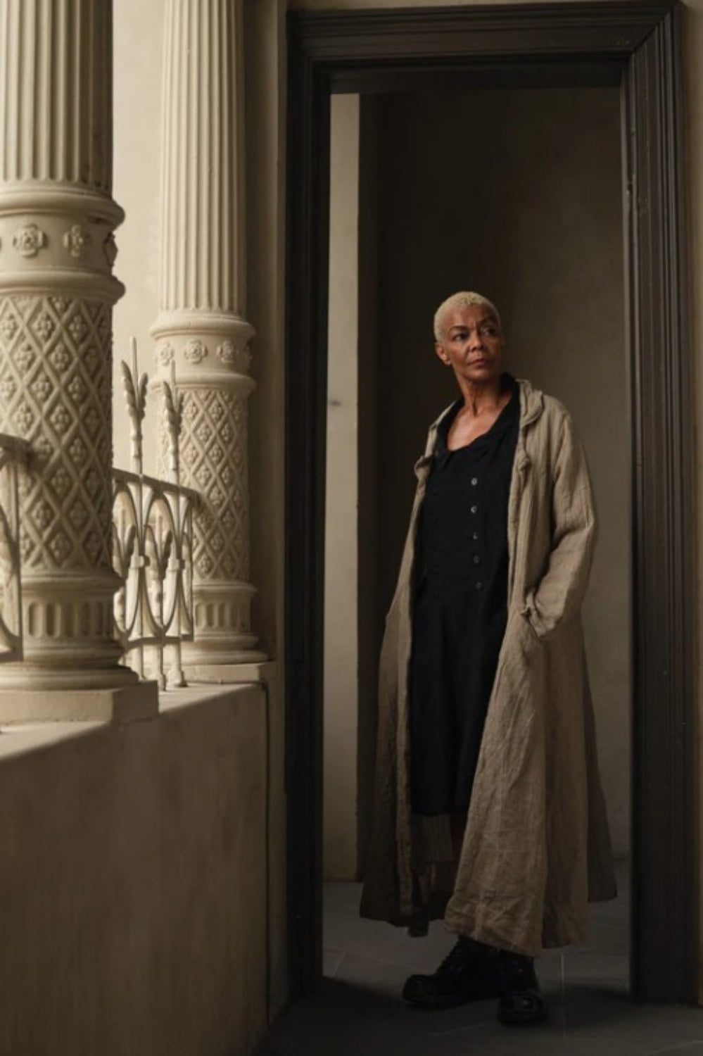 MEG BY DESIGN OLIVIER RAW LINEN COAT NATURAL STRIPE