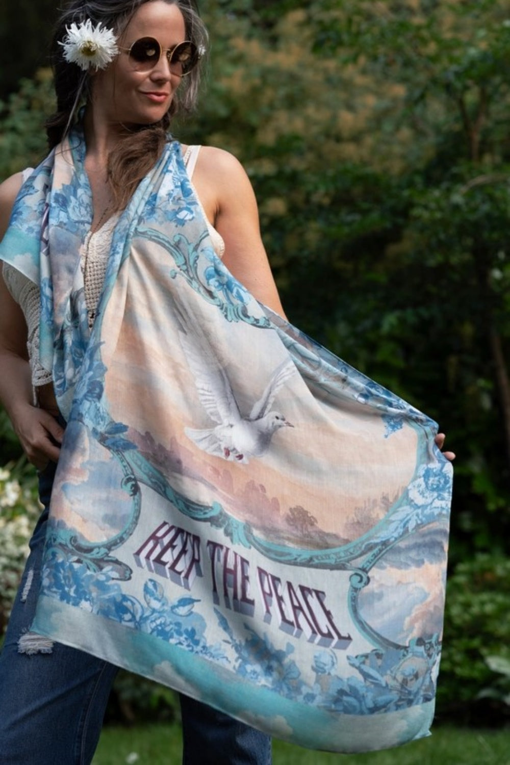 MARKET OF STARS PEACE OUT BAMBOO SCARF WITH DOVES + SUNRISE