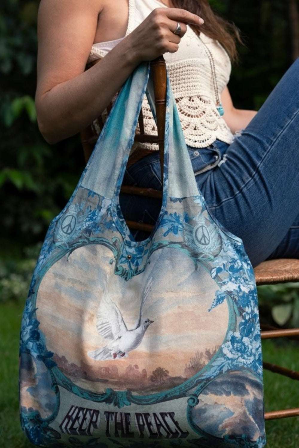 MARKET OF STARS PEACE OUT LINEN TOTE