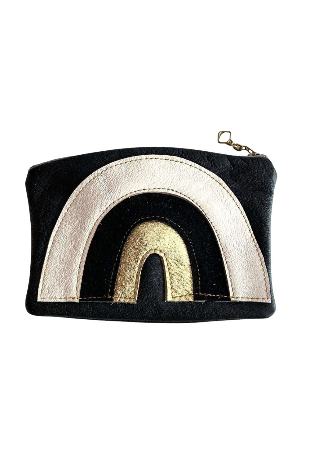 LOVE MERT RAINBOW LEATHER ZIP POUCH CREAM + GOLD