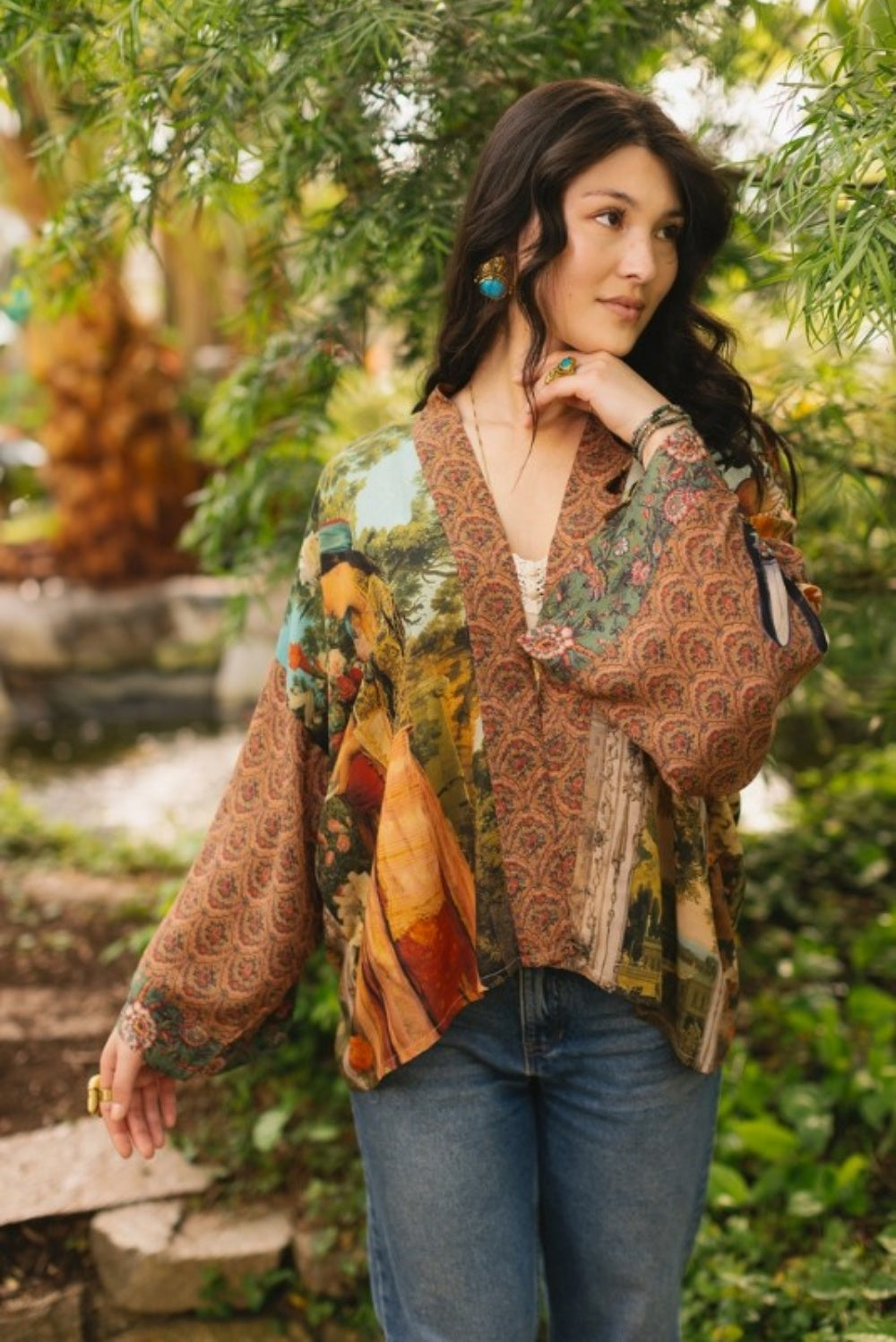 MARKET OF STARS SECRET GARDEN CROPPED BAMBOO KIMONO