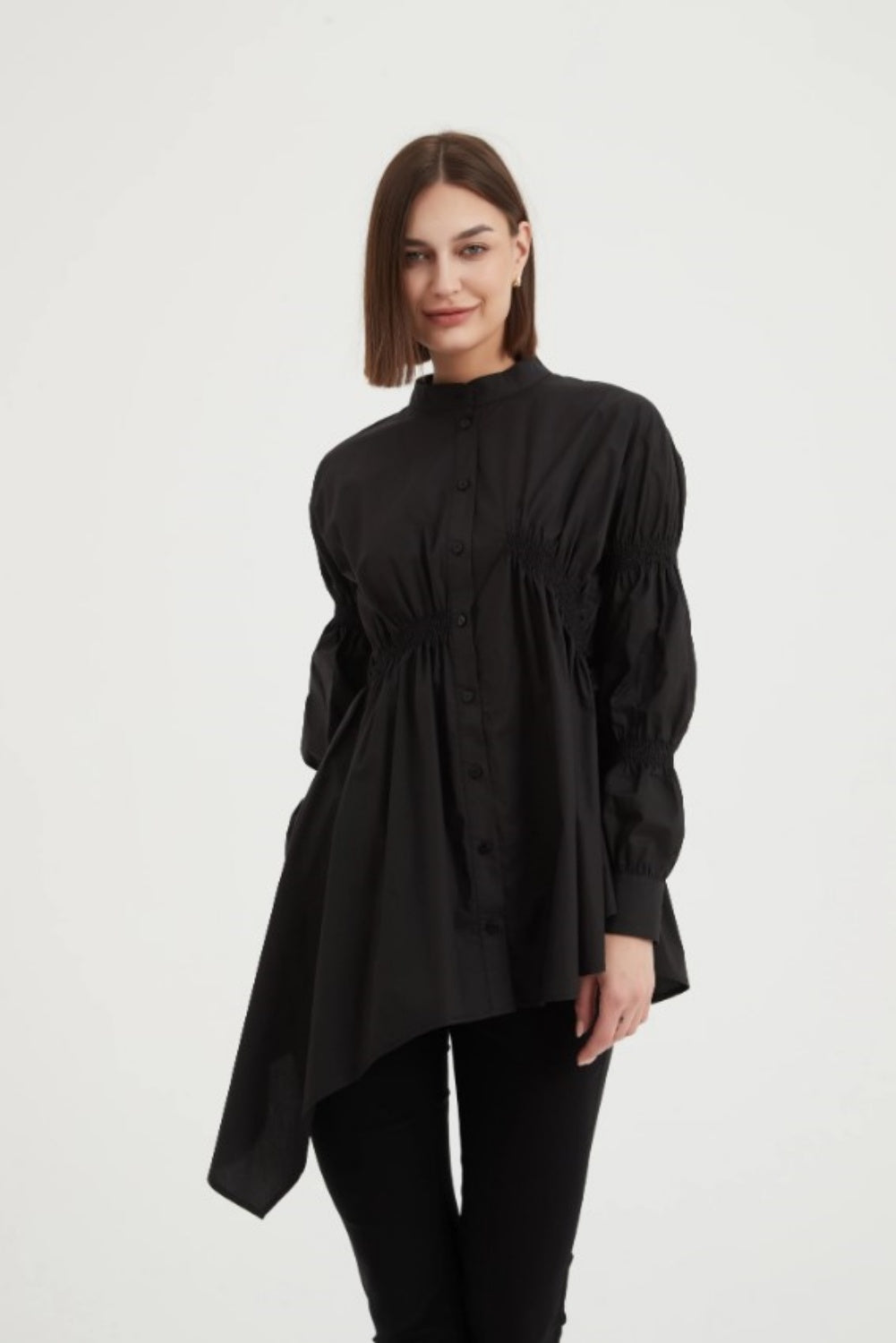 TIRELLI SHIRRING DETAIL SHIRT BLACK