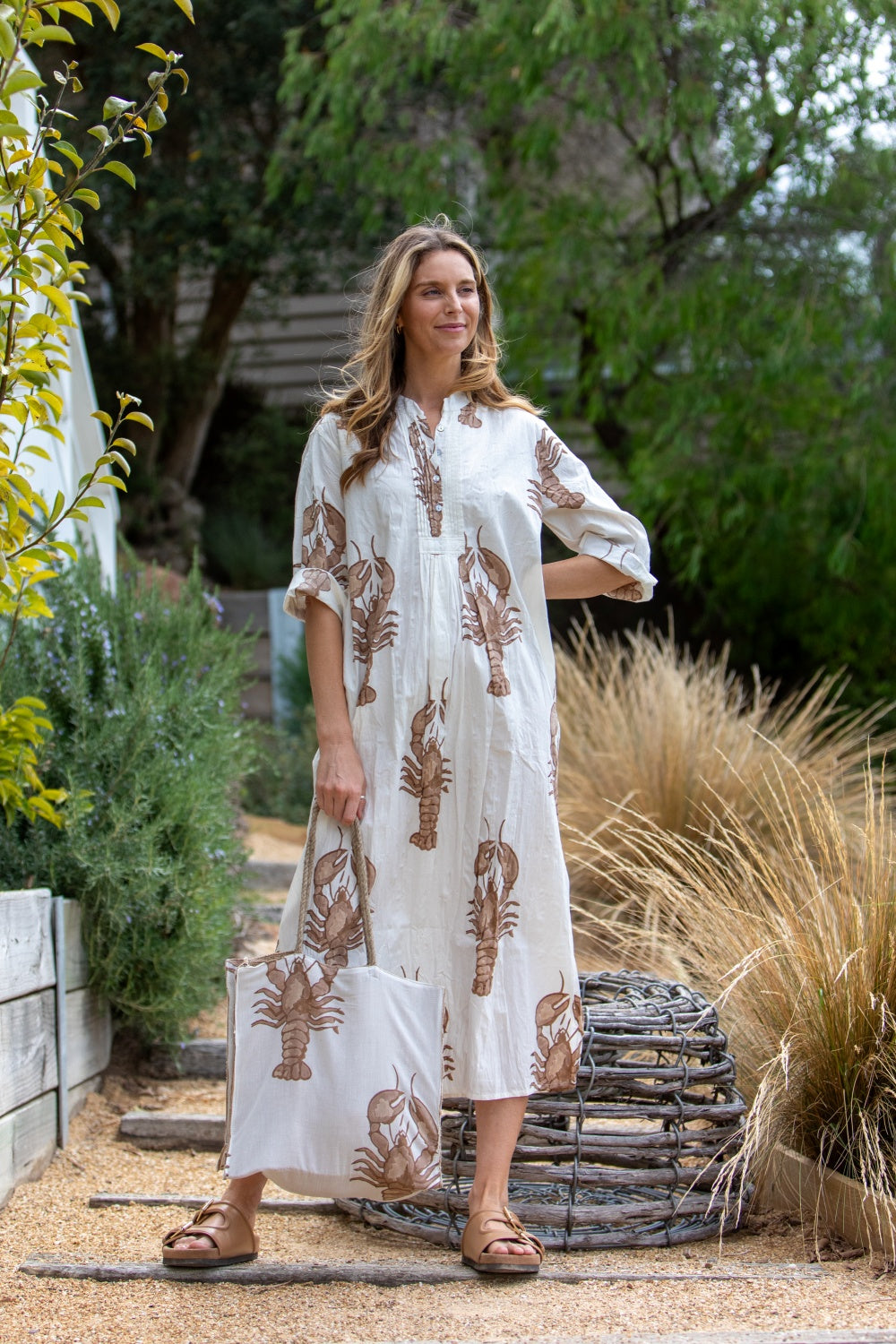 MANDALAY DESIGNS BIG LOBSTER MAXI DRESS COCO