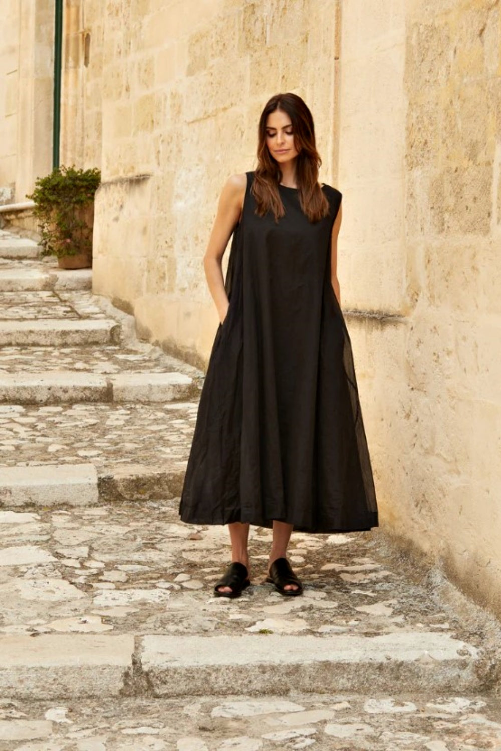 MEG BY DESIGN ZAHRA COTTON ORGANDY DRESS BLACK