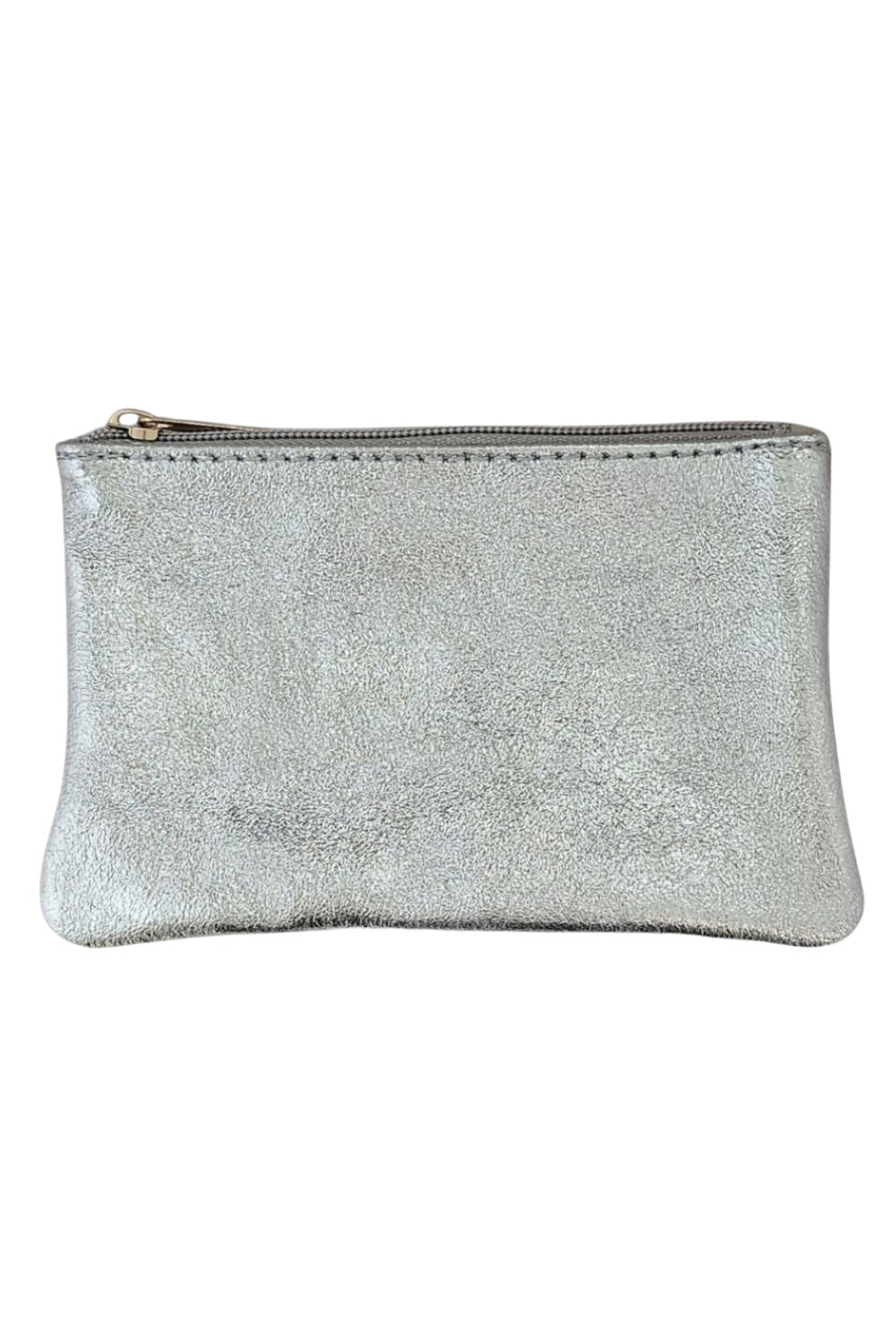KITTY LEATHER ZIP POUCH SILVER