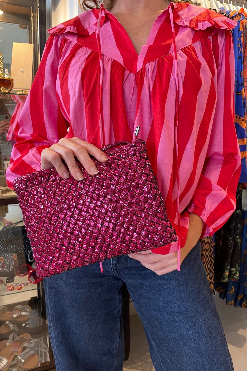 ROSELLE AGNES CROSSBODY ZIP CLUTCH PINK