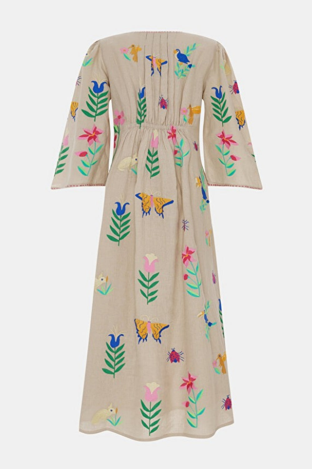 NIMO WITH LOVE APPLE DRESS WITH MEXICAN STYLE EMBROIDERY BEIGE