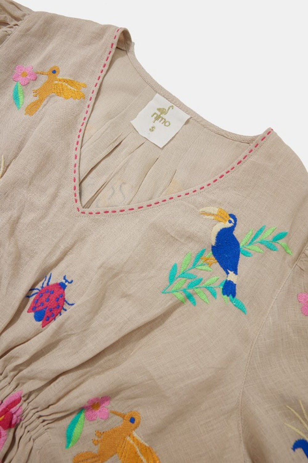 NIMO WITH LOVE APPLE DRESS WITH MEXICAN STYLE EMBROIDERY BEIGE