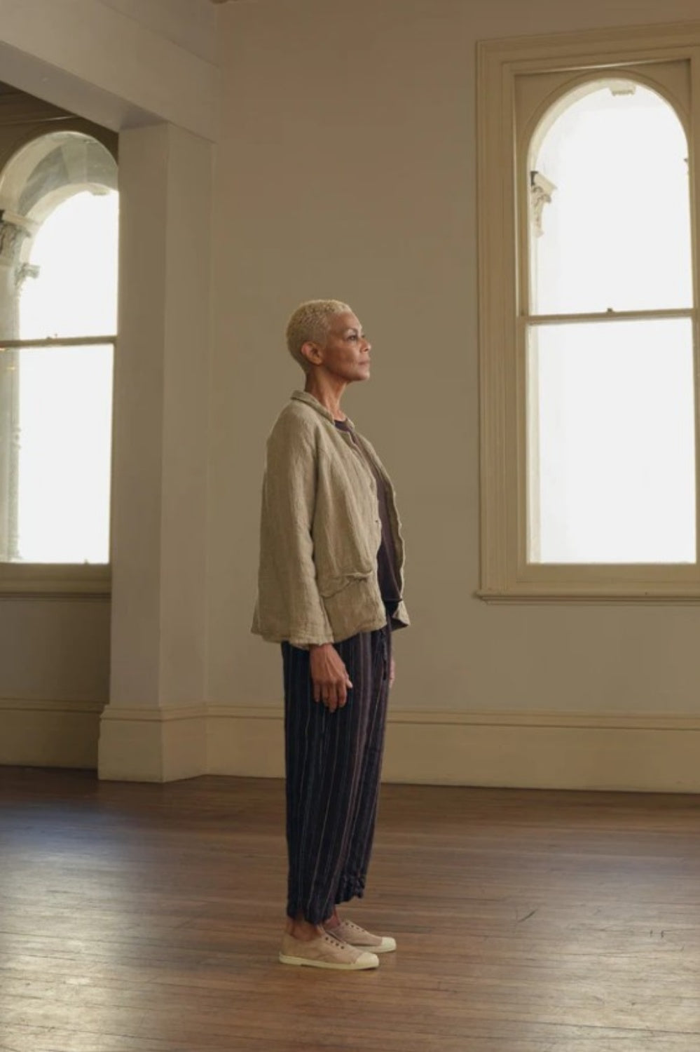 MEG BY DESIGN BARIDI RAW LINEN JACKET WITH NATURAL STRIPE