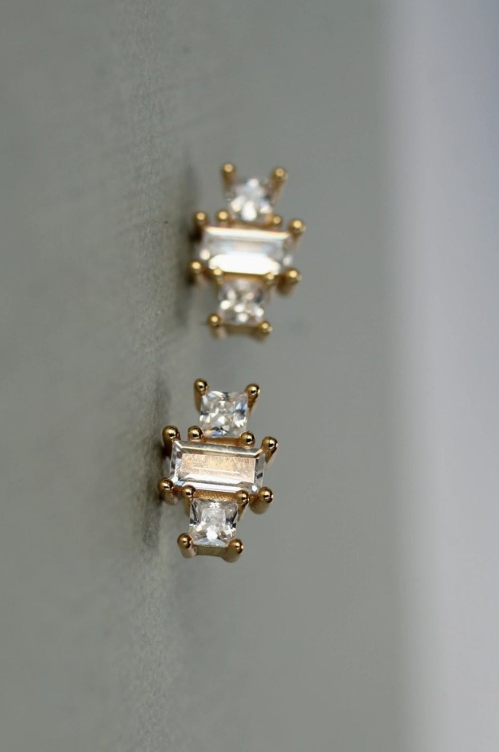 SILK PURSE SOW'S EAR ART DECO CRYSTAL PYRAMID VERMEIL STUD EARRINGS