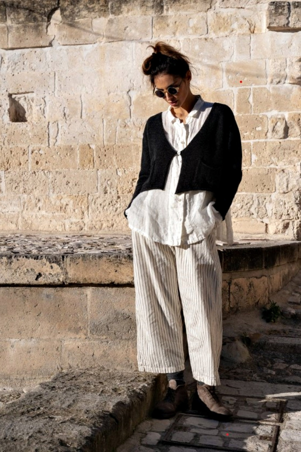 MEG BY DESIGN DARCY PANT CREAM TICKING