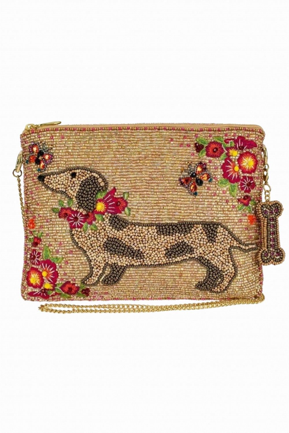 MARY FRANCES DOXIE BEADED DOG AND FLORAL CROSSBODY MINI BAG
